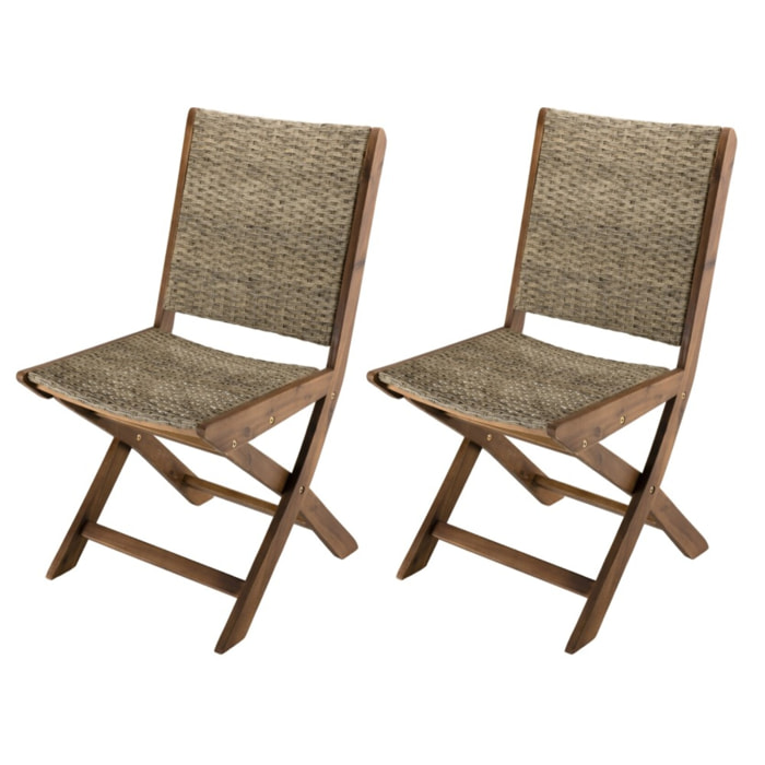 VICK - Ensemble de 2 chaises de jardin pliantes en bois Acacia et rotin synthétique