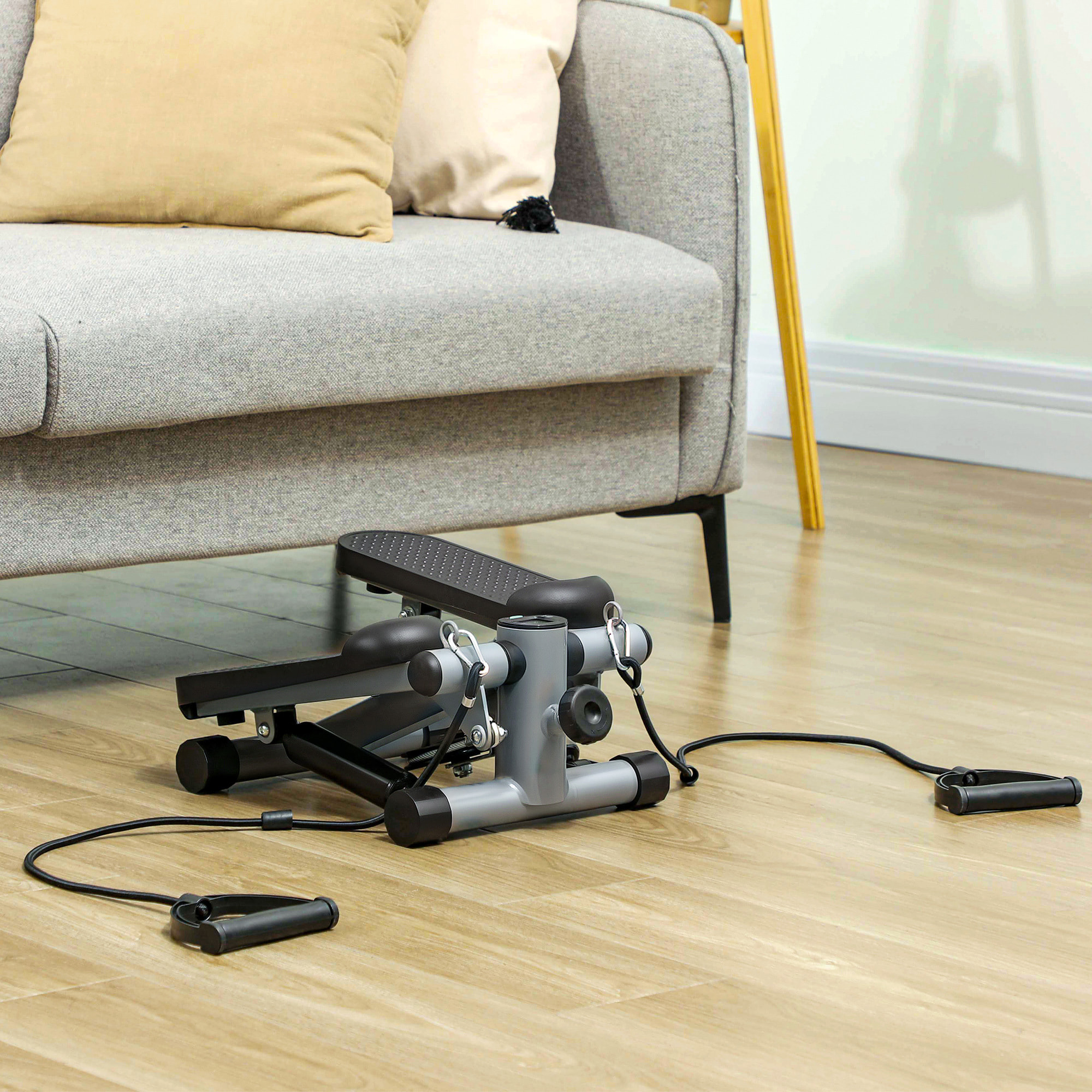 Mini stepper Fitness réglable 2 bandes de résistance incluses écran LCD multifonction gris