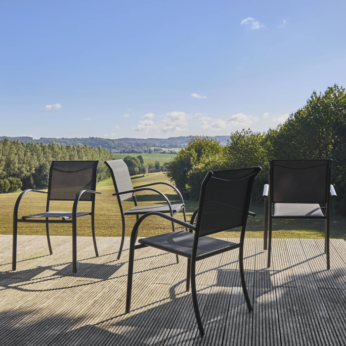 Lot de 4 fauteuils de jardin AMARA en aluminium et textilene anthracite. 62 x 55 x 84 cm