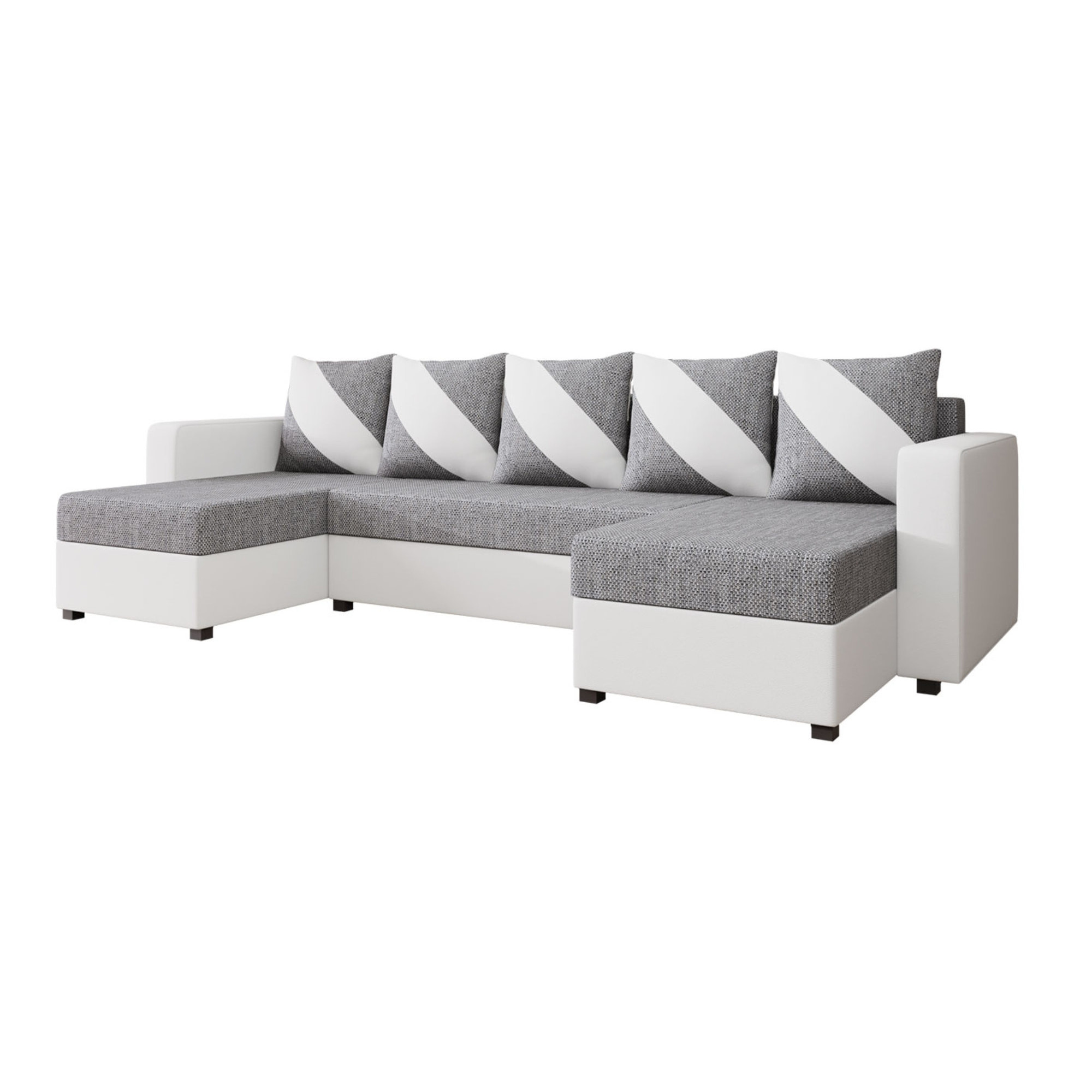 Romy - canapé panoramique en U - 7 places - convertible avec coffre - en tissu et PU - Blanc / Gris
