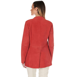 Giacca blazer in pelle scamosciata colore corallo