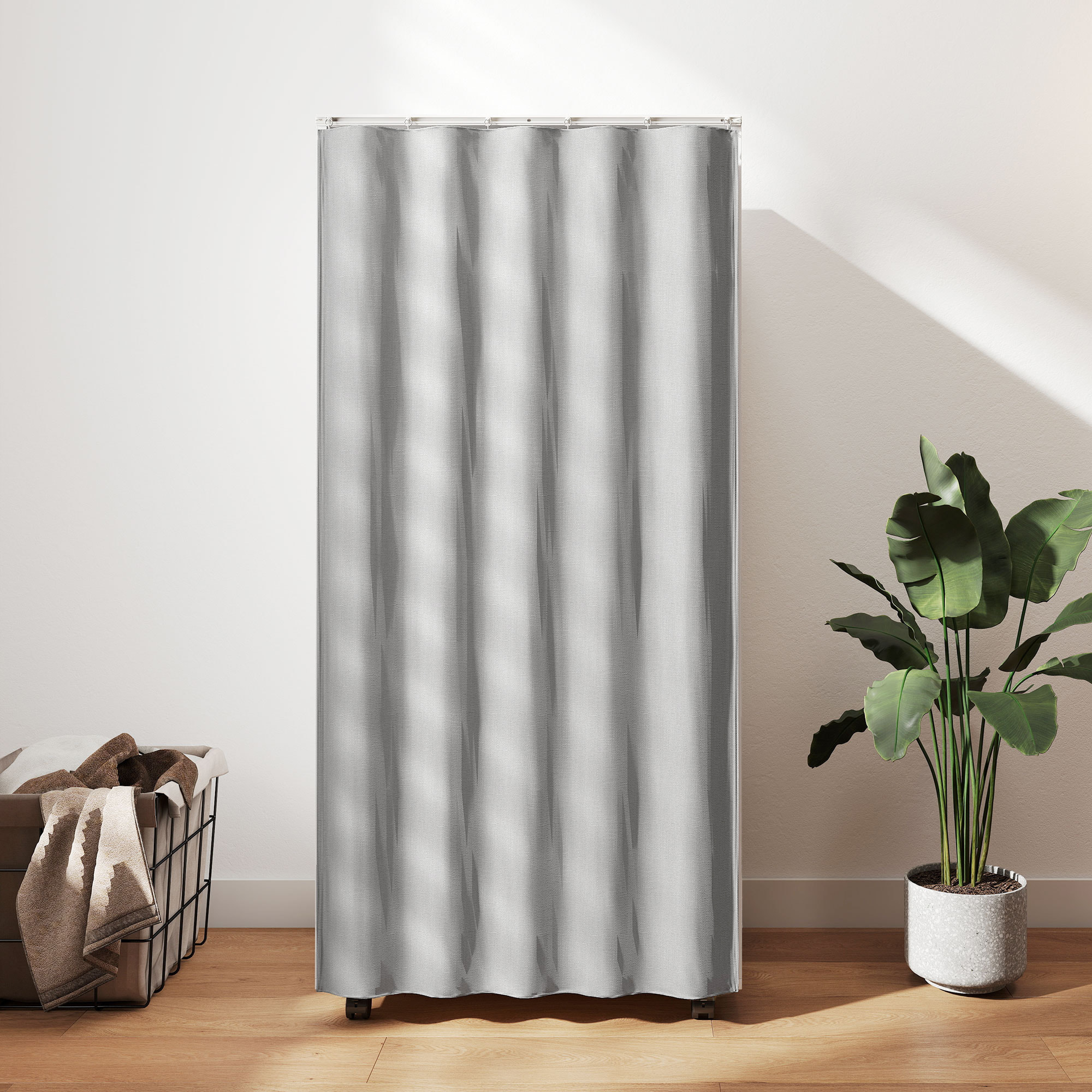 HOMCOM Armario Ropero con Ruedas, Armario para Ropa con Cortina, Barra para Colgar, 2 Compartimentos, Organizador de Ropa para Dormitorio, 60x40x128 cm, Blanco