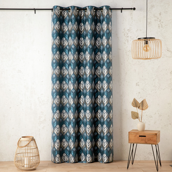 Rideau motif art déco  - Effet velours à oeillets - Bleu