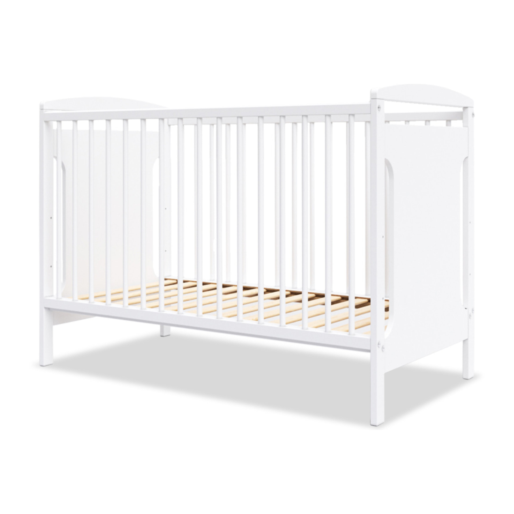 Lit Bébé Évolutif Margot 60x120 cm en Bois, Blanc, Sommier Réglable 3 Hauteurs, Barreaux Amovibles