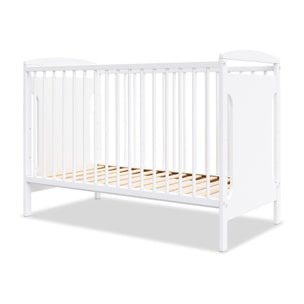 Lit Bébé Évolutif Margot 60x120 cm en Bois, Blanc, Sommier Réglable 3 Hauteurs, Barreaux Amovibles