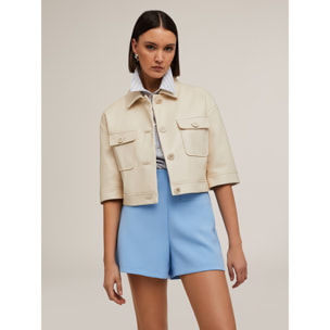 Motivi - Chaqueta cropped con cuello de tejido revestido - Blanco