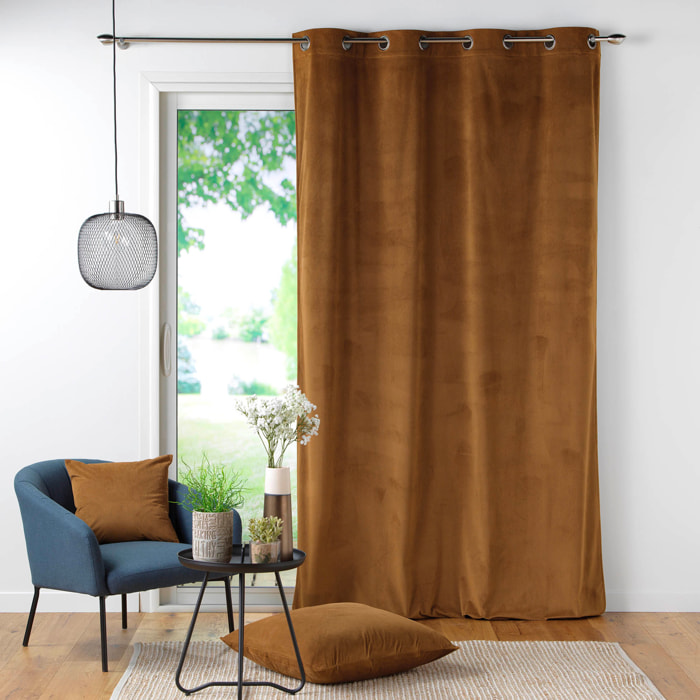 Rideau à œillets casual sauge velours côtelé uni - Marron Brun