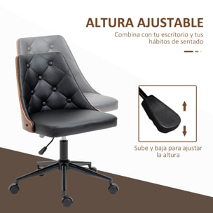 Silla de Oficina Giratoria Silla de Escritorio Ergonómica Tapizadas en Cuero PU con Altura Ajustable Función de Basculante para Salón Dormitorio Oficina 54x54,5x76-86 cm Negro