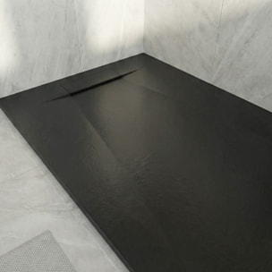 PixL 120x90 cm receveur de douche rectangulaire à poser en résine composite, surface effet pierre, noir (CERAPX12090B)