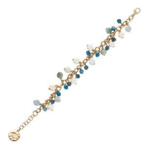 Bracciale Catena Rolo con Ciondoli in Acquamarina. Apatite Blu e Perle Bianche