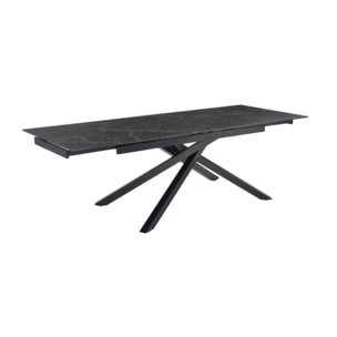 Table extensible céramique noir marbré 180/260cm - 8 piètements - UNIK