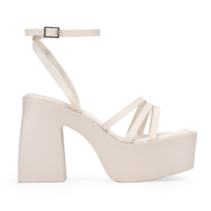Sandalias de tacón ancho beige con plataforma