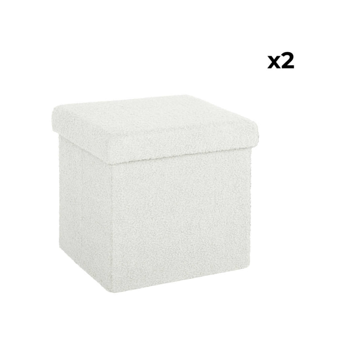 Lot de 2 tabourets de rangement blanc en bouclettes avec coffre pour enfant pliable