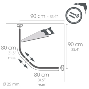 Barre tringle pour rideau de douche Incurvée à fixer en Alu Chromé 80x80cm MSV