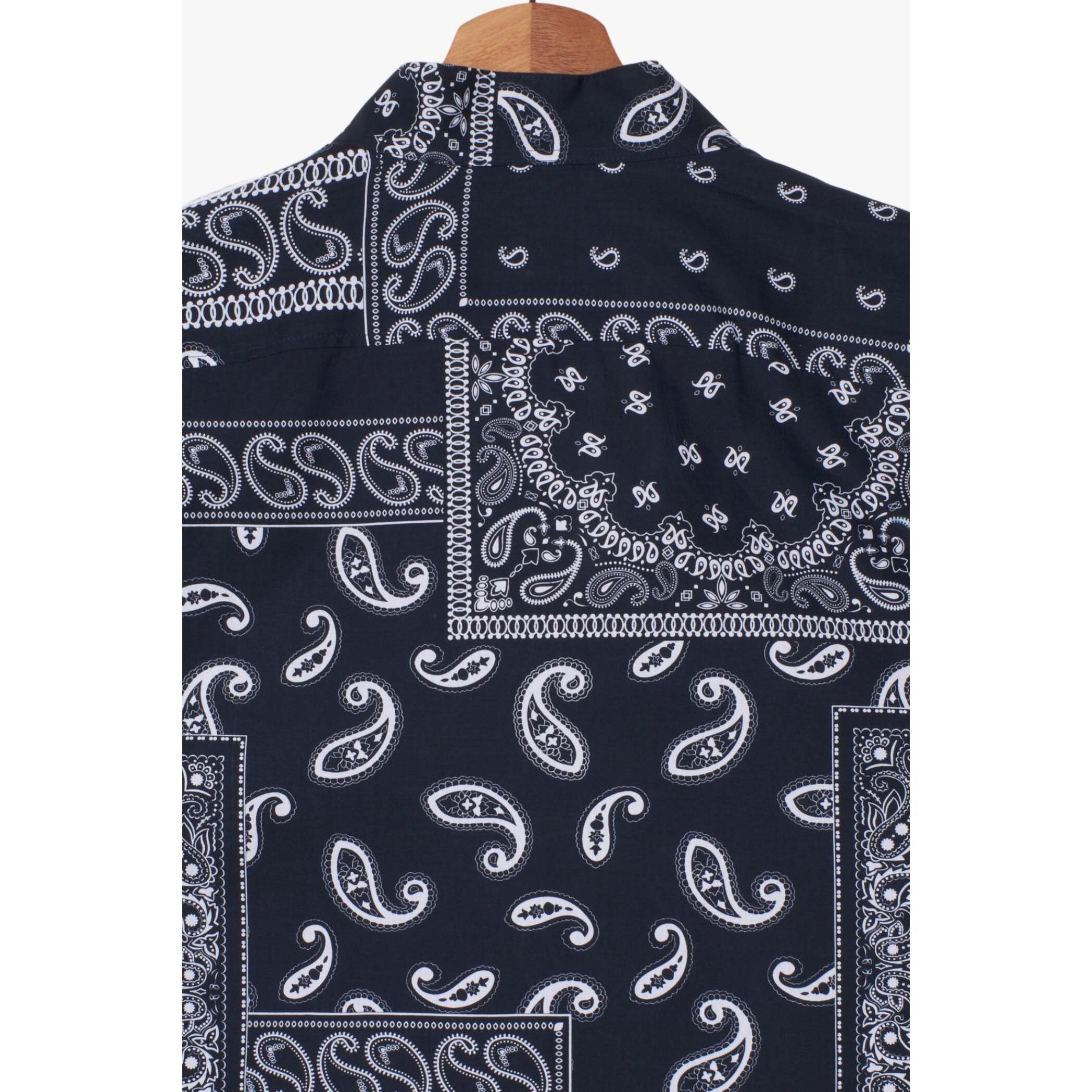 Camicia Uomo Coreano Popeline Fantasia Nero/Bianco