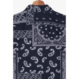 Camicia Uomo Coreano Popeline Fantasia Nero/Bianco
