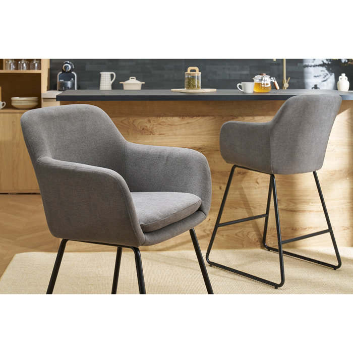 Tabourets de bar en tissu effet velours gris H65 cm (lot de 2) AMIKA