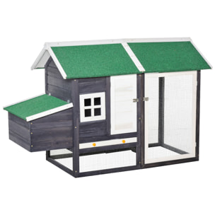 Gallinero de Madera Exterior Jaula Cercada para Gallinas con Caja Nido Corral de Metal Techo Asfáltico Bandeja Extraíble Ventana y Rampa 170x81x110 cm Gris