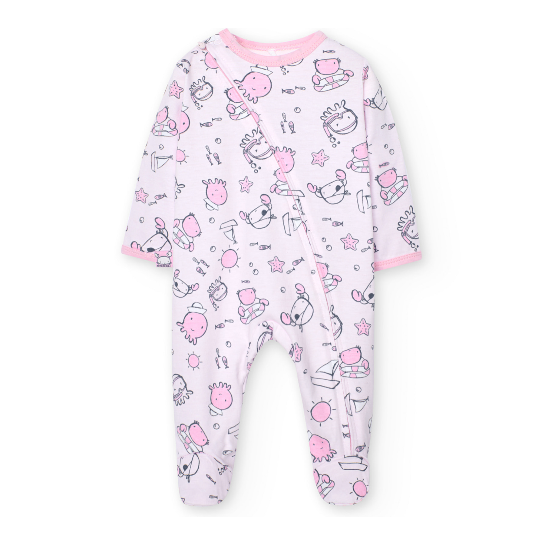 Pelele estampado recién nacido, algodón, rosa, mangas largas