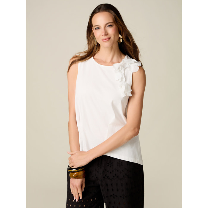 Oltre - Top in cotone con applicazioni floreali - Bianco