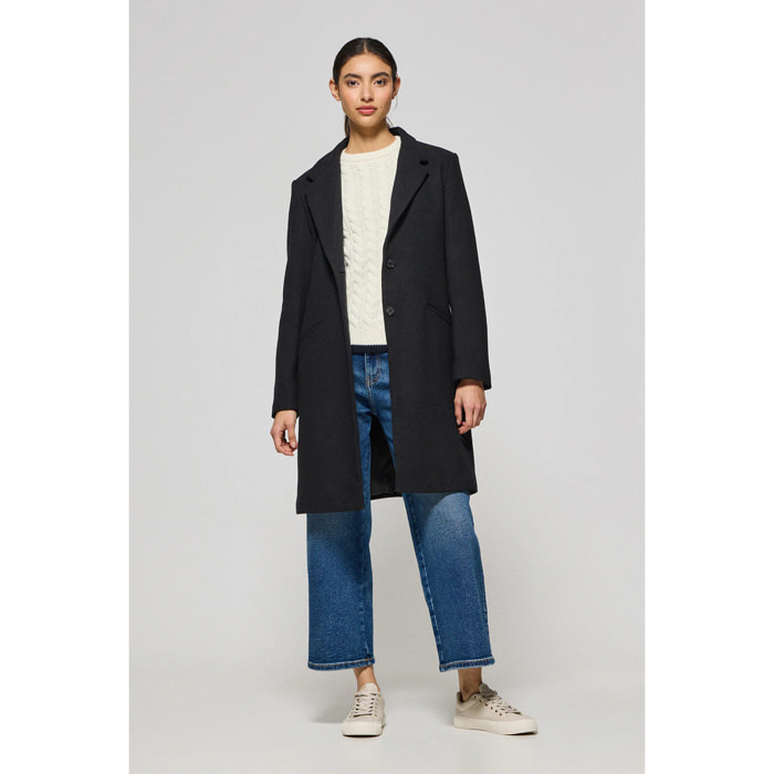 Cappotto Kate abbottonato nero con particolari Polo Club