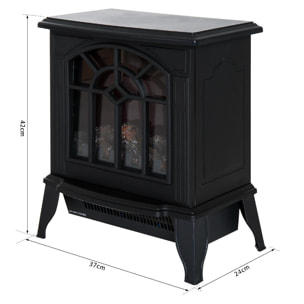 Cheminée électrique poêle style rétro 900-1800 W simulation flammes LED porte noir