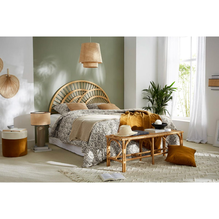 Lampe à poser en céramique émaillée taupe et abat-jour en raphia naturel H64 cm MAJES