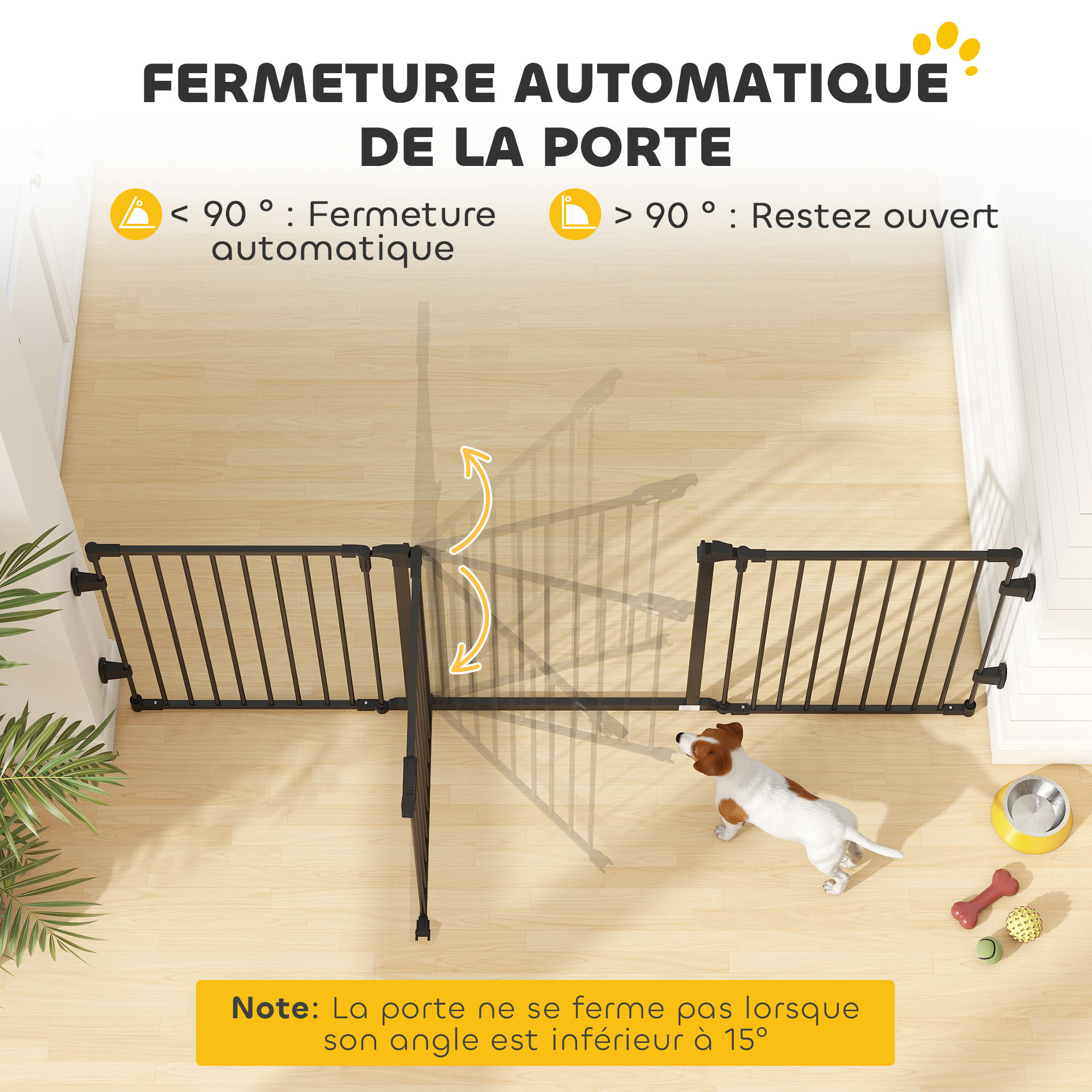 Barrière de sécurité chien pliable modulable 3 panneaux une porte dim. max. L.202,5 x H.76 cm - acier noir
