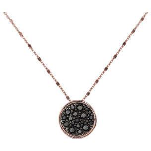 Collana Catena a Cubetti con Pendente Tondo Pavé in Spinello Nero