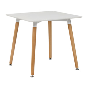 Tavolo, Tex bis fisso, 80*80, Piano bianco, gambe in legno di faggio, dal design semplice e moderno, adatto a ogni tipo di ambiente
