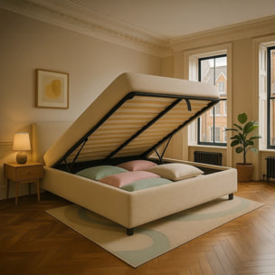 Lit coffre Colisée avec tête de lit | Robuste et confortable | Montage simple rapide | Bouclette | Sable