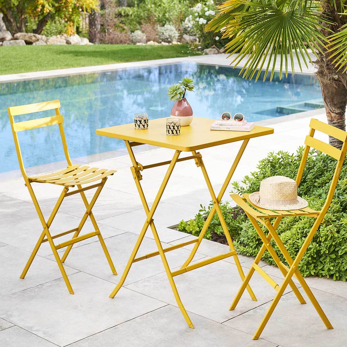 Table haute pliante de jardin Greensboro Jaune moutarde