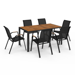 Ensemble repas Timbia 6 places verre trempé effet bois