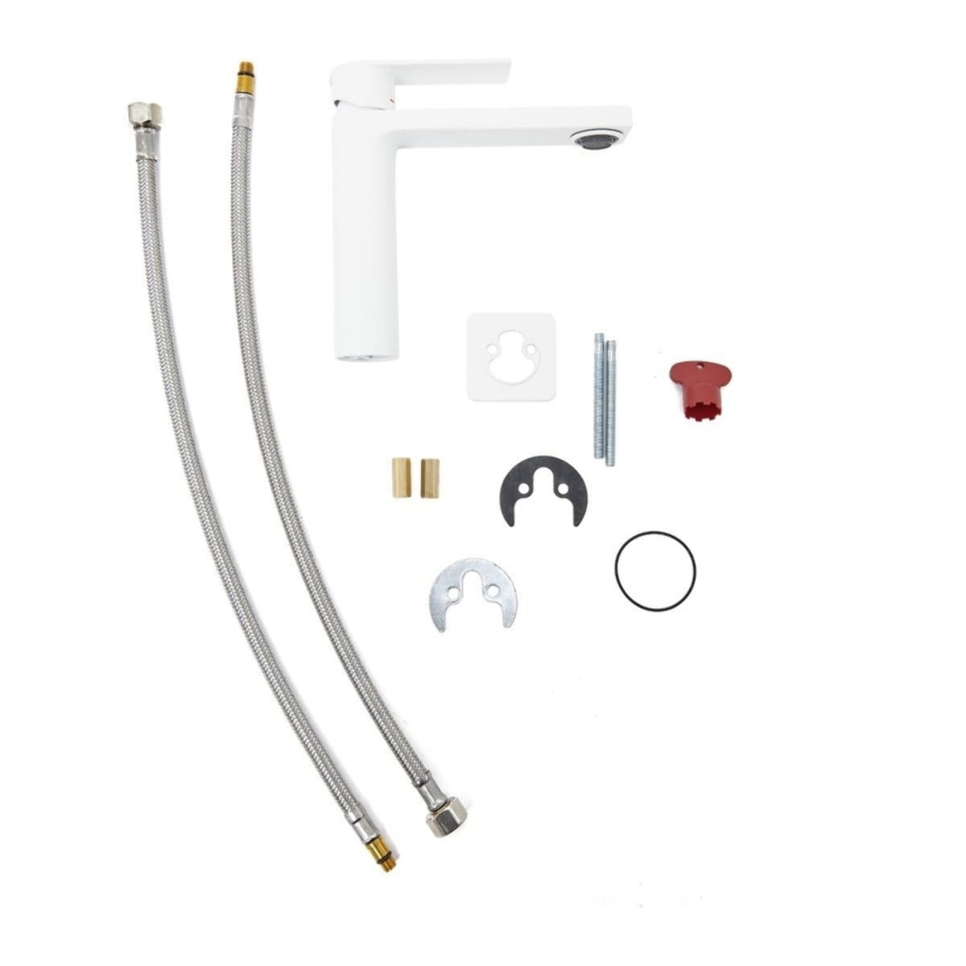set mitigeur lavabo à levier sans vidage + mitigeur cuisine bec flexible, aérateur Neoperl®, blanc (SATBSD271B)