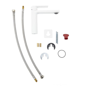 set mitigeur lavabo à levier sans vidage + mitigeur cuisine bec flexible, aérateur Neoperl®, blanc (SATBSD271B)