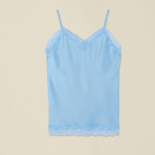 Oltre - Top lingerie in raso e pizzo - Azzurro