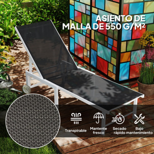 Tumbona Reclinable Tumbona Jardín Exterior con Ruedas Respaldo Ajustable en 5 Niveles y Estructura de Acero Carga 120 kg para Patio Terraza Balcón 166x60x84 cm Gris