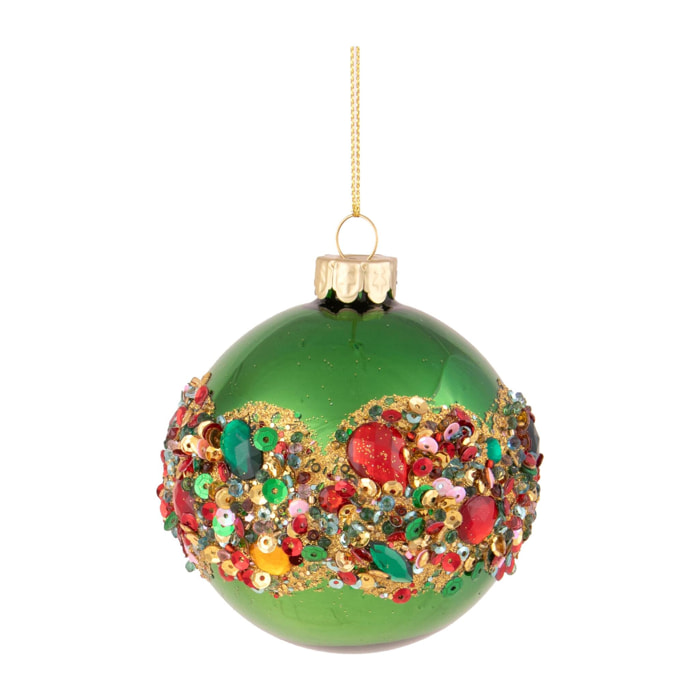 Sfera con Paillettes e Diamanti - Pezzi 6 - Colore Verde - 8x8Hx8cm - Bianchi Dino