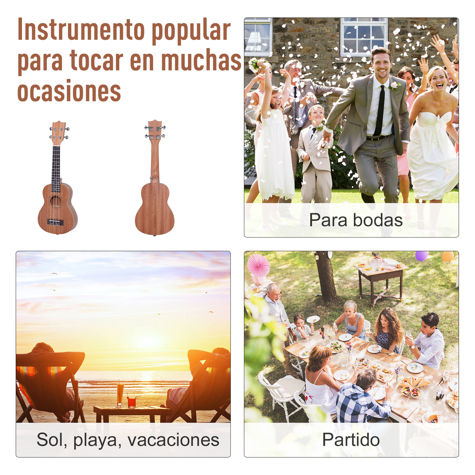 Ukelele 21 Pulgada Ukelele Soprano para Principiantes Cuerda Nylon Hecho a Mano