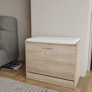 Panca Scarpiera Da Ingresso Salvaspazio Cuscino Anta Ribalta Seduta Imbottita In Ecopelle Soggiorno Casa Camera Ufficio 60 x 30 x 48 Cm Rovere