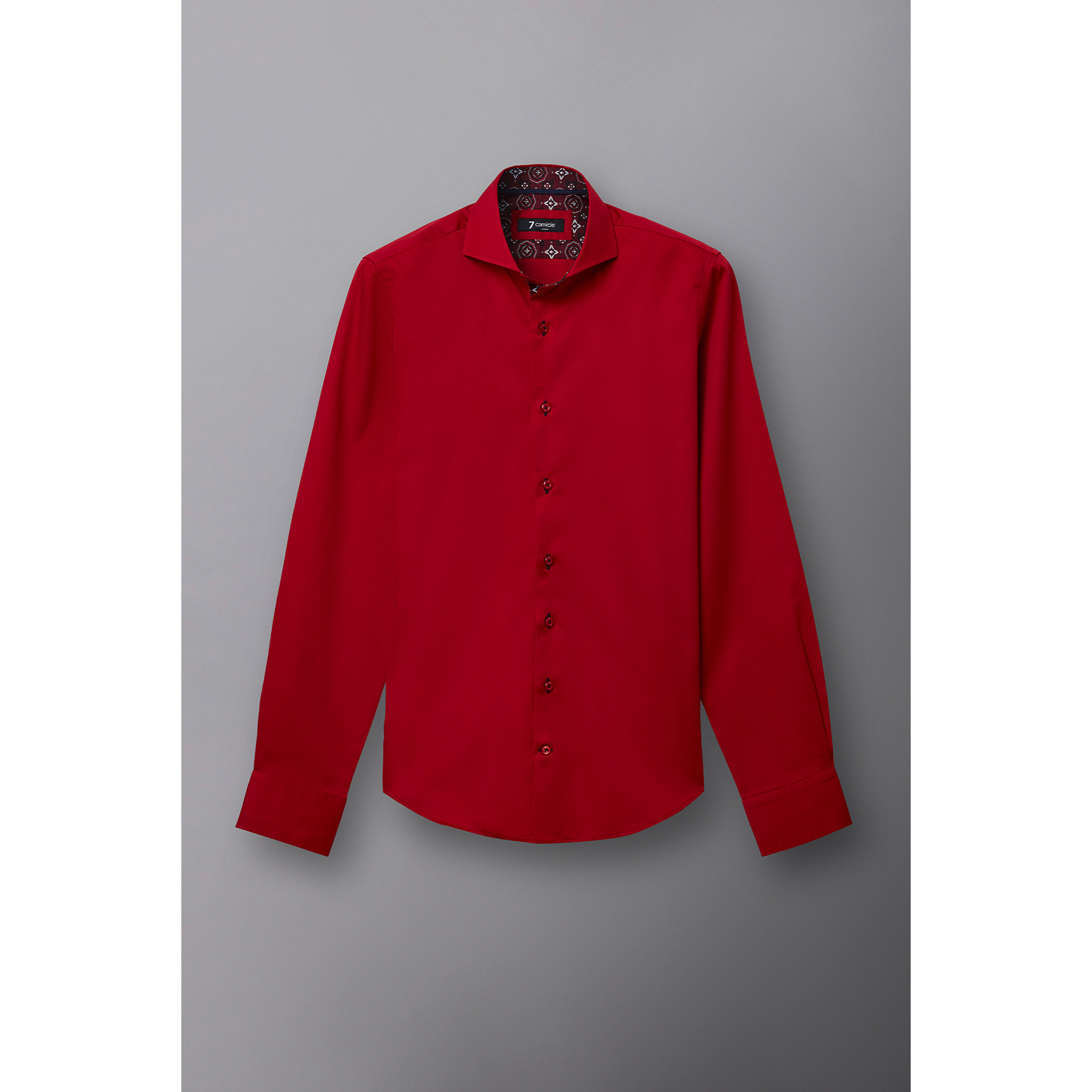 Camicia Uomo 1 Bottone Button Down Slim Satin Unito Rosso