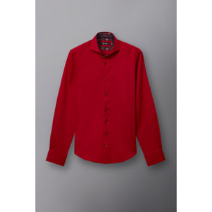 Camicia Uomo 1 Bottone Button Down Slim Satin Unito Rosso