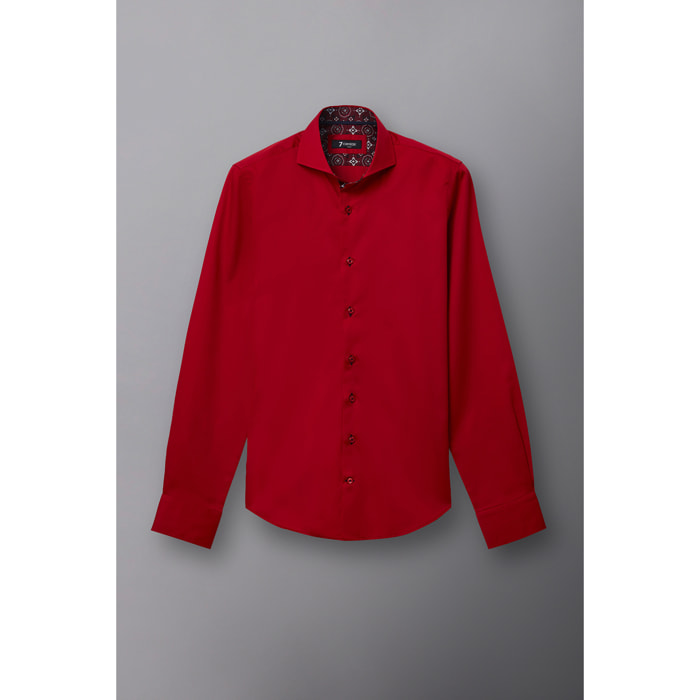 Camicia Uomo 1 Bottone Button Down Slim Satin Unito Rosso