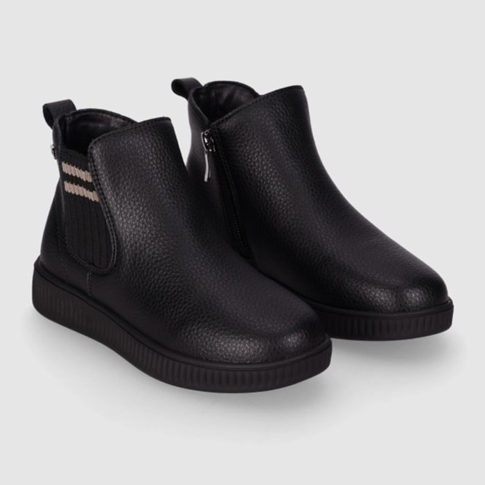 Botines de Piel - Negro - Tacón: Bajo