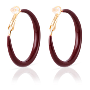 Pendientes de aro liso de cobre con recubrimiento electroplateado color granate, 36 mm, cierre catalán de plata de ley 925 con acabado dorado electroplateado.