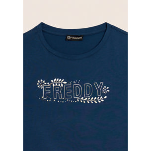 T-shirt Manica Corta con Decori Floreali e Borchie