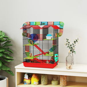 Cage pour hamster souris petits animaux rongeur avec tunnel mangeoire roue jouet 47 x 30 x 59 cm cm rouge