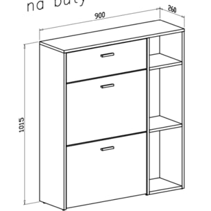 Scarpiera Mobile Portascarpe Salvaspazio Ingresso Con 2 Ribalte Doppia Profondità 1 Cassetto 3 Vani A Giorno 90x101.5x26 Cm Bianco Grigio Cemento