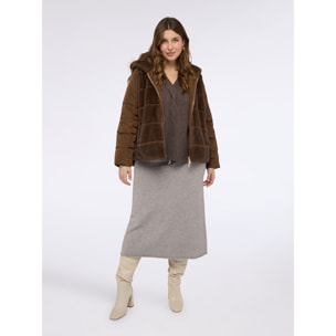 Fiorella Rubino - Giacca bimaterica con cappuccio - Marrone