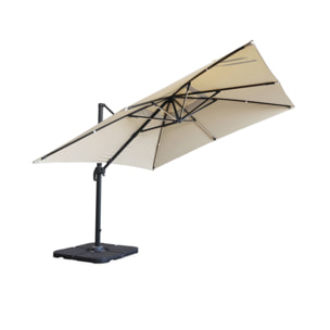 Parasol déporté solaire LED 3x3m Luce beige avec lumière intégrée + housse